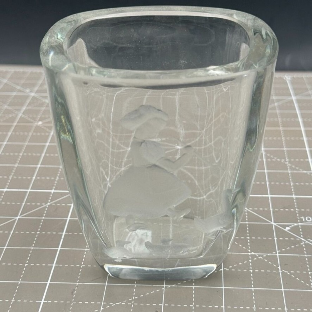 Vintage Orrefors Sweden Decanter Etched Girl Walking Ducks Crystal numbered